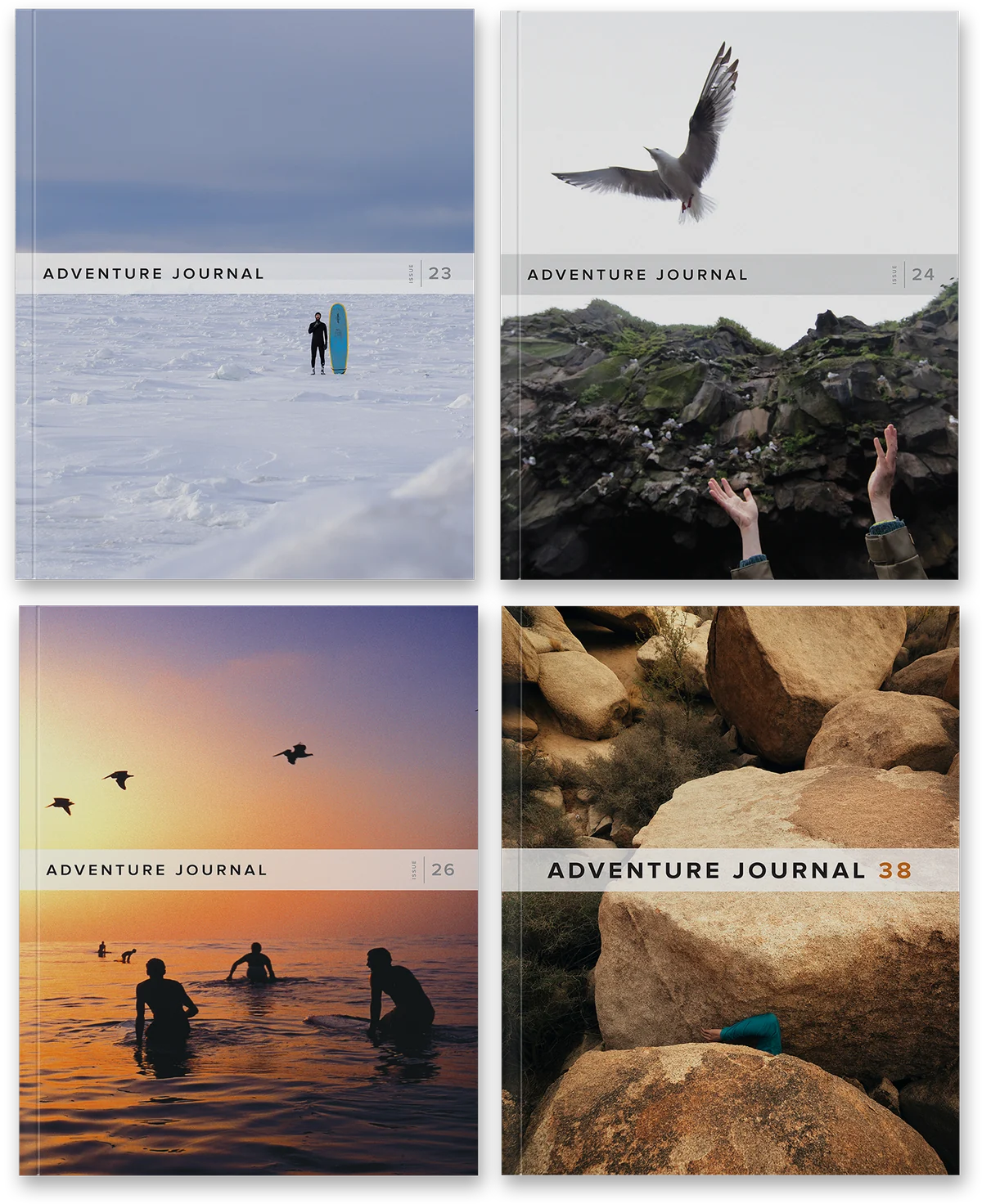 Adventure Journal issues 23, 24, 26, and 38