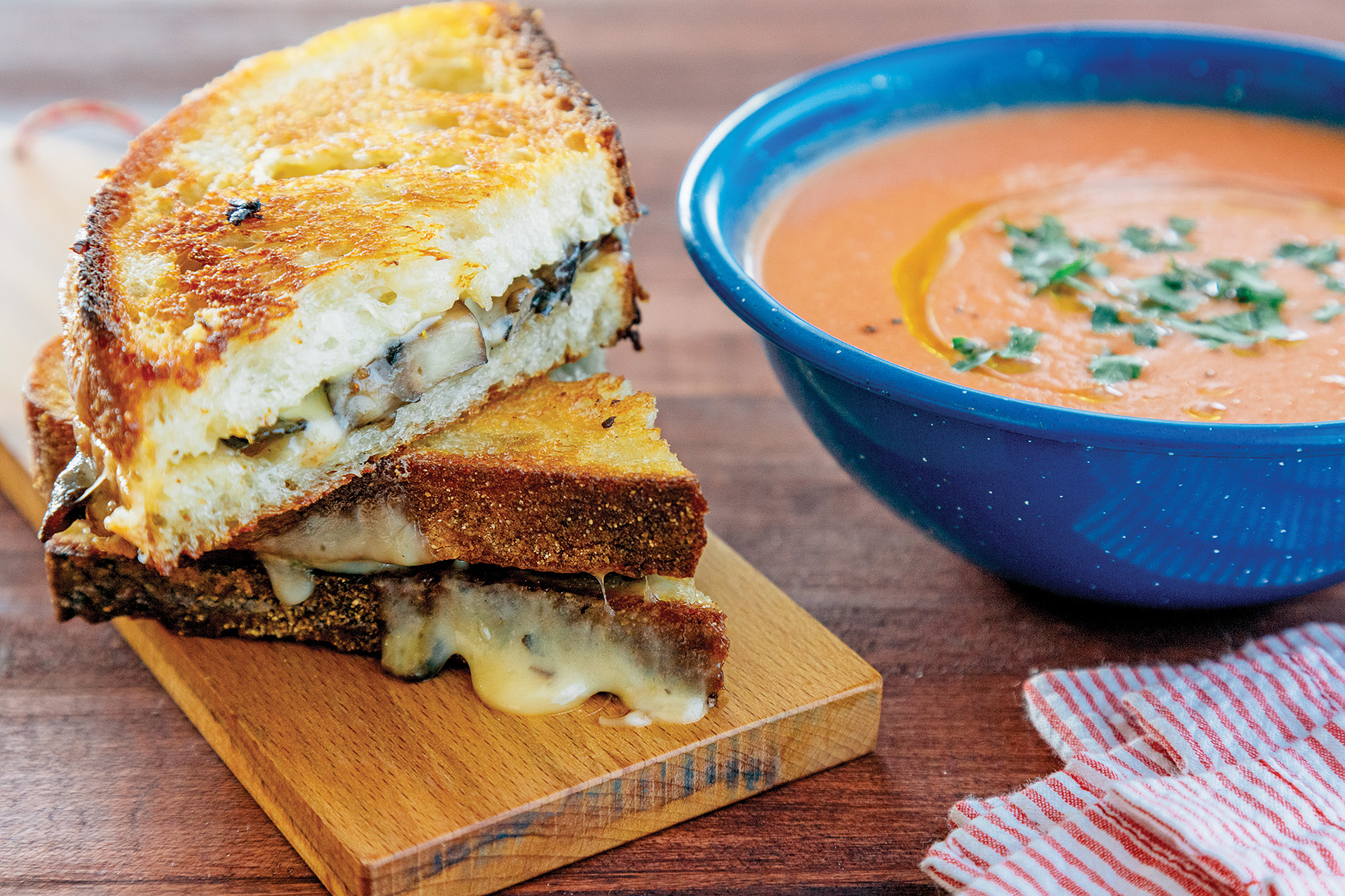 Coconut Tomato Soup and Sautéed Mushroom Grilled Cheese