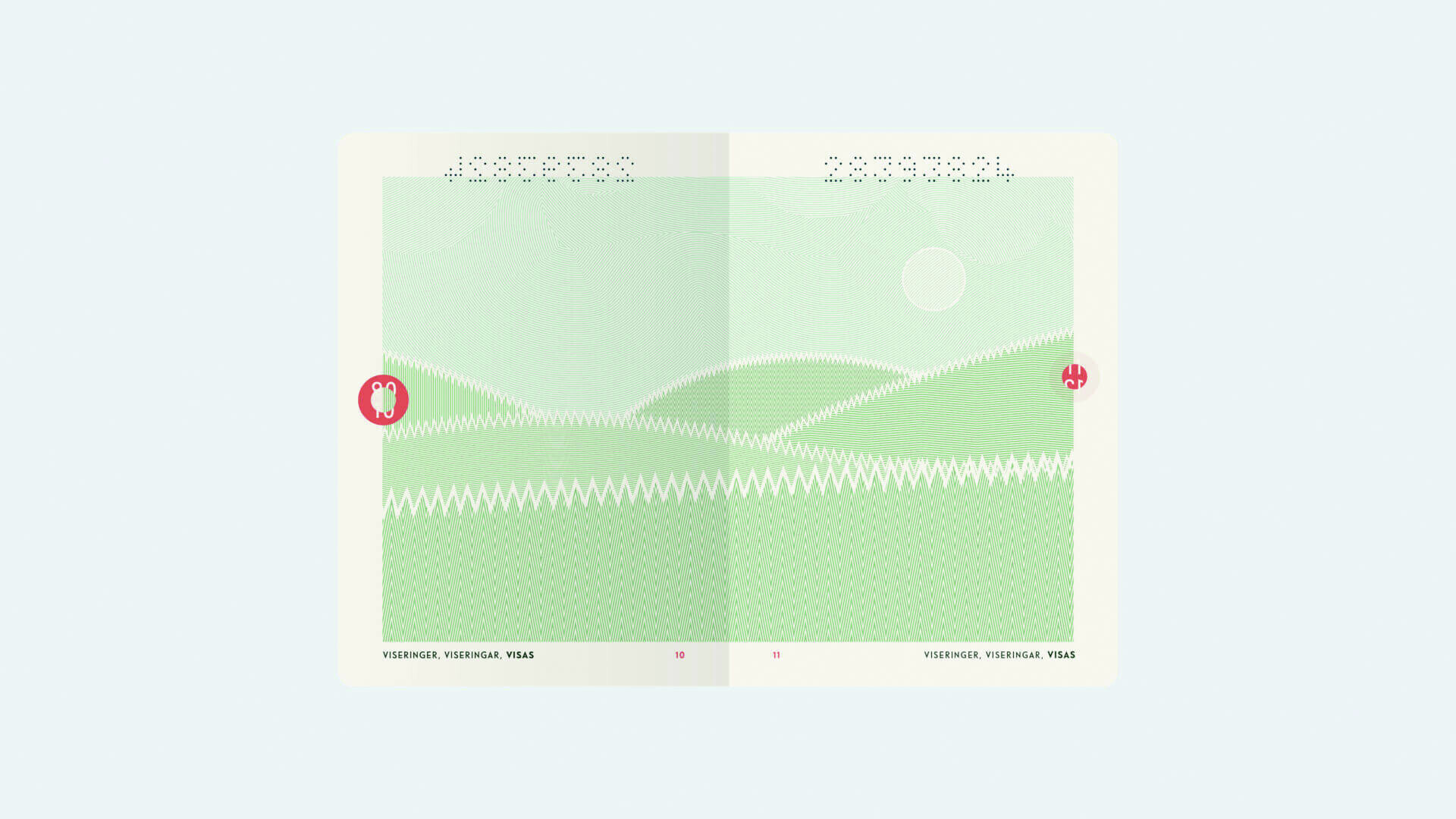 Norway passport illustration showing minimalist mountain landscape that glows under ultraviolet light