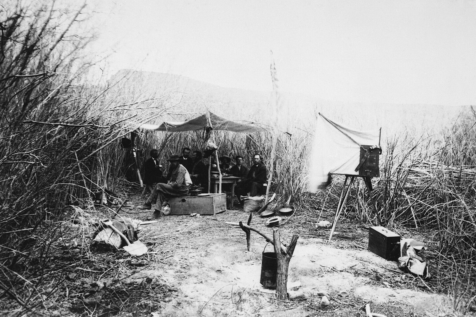 E.O. Beaman photograph of the first camp of the Powell expedition, Green River, Wyoming, 1871