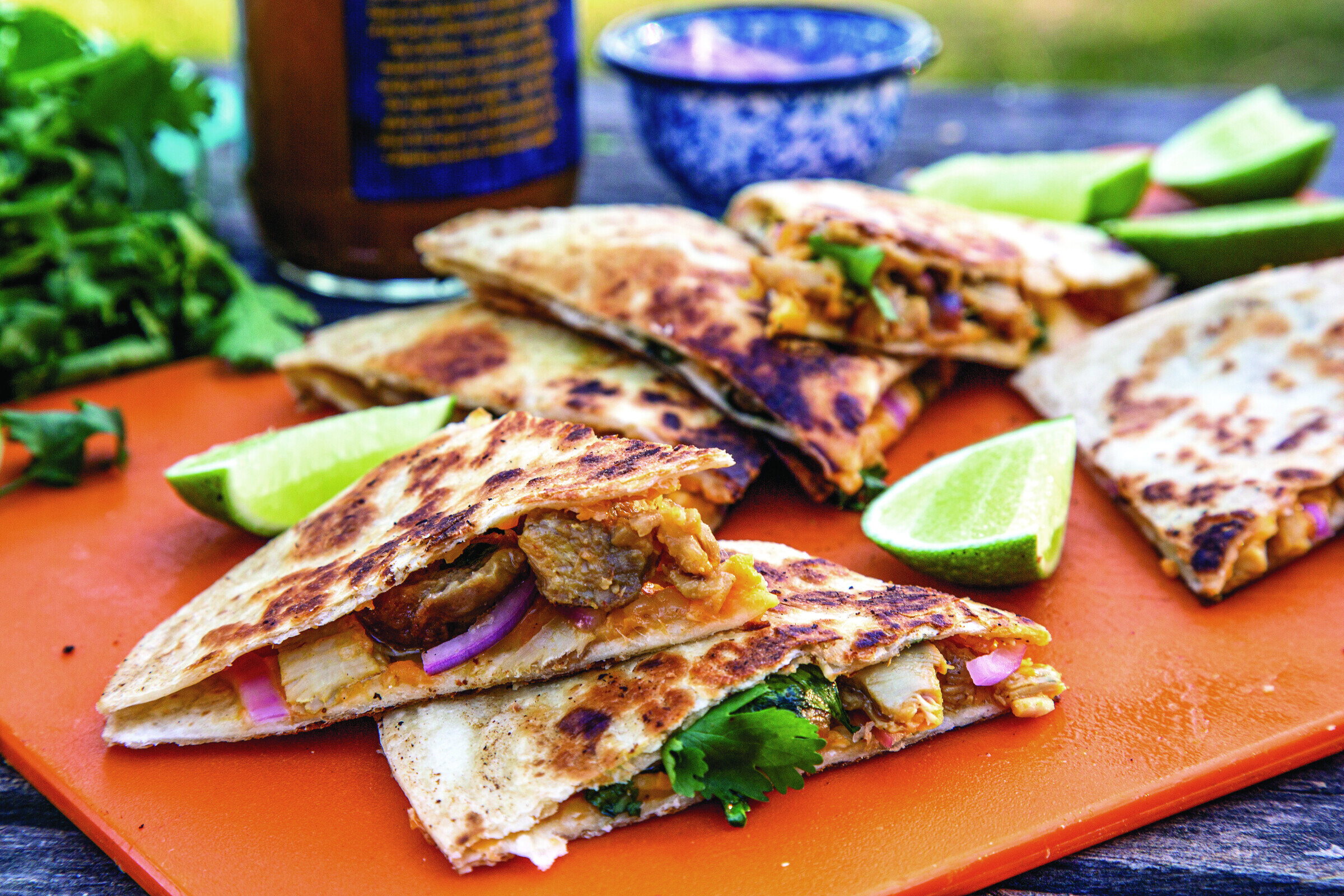 Barbecue Chicken Quesadillas with Pickled Red Onions