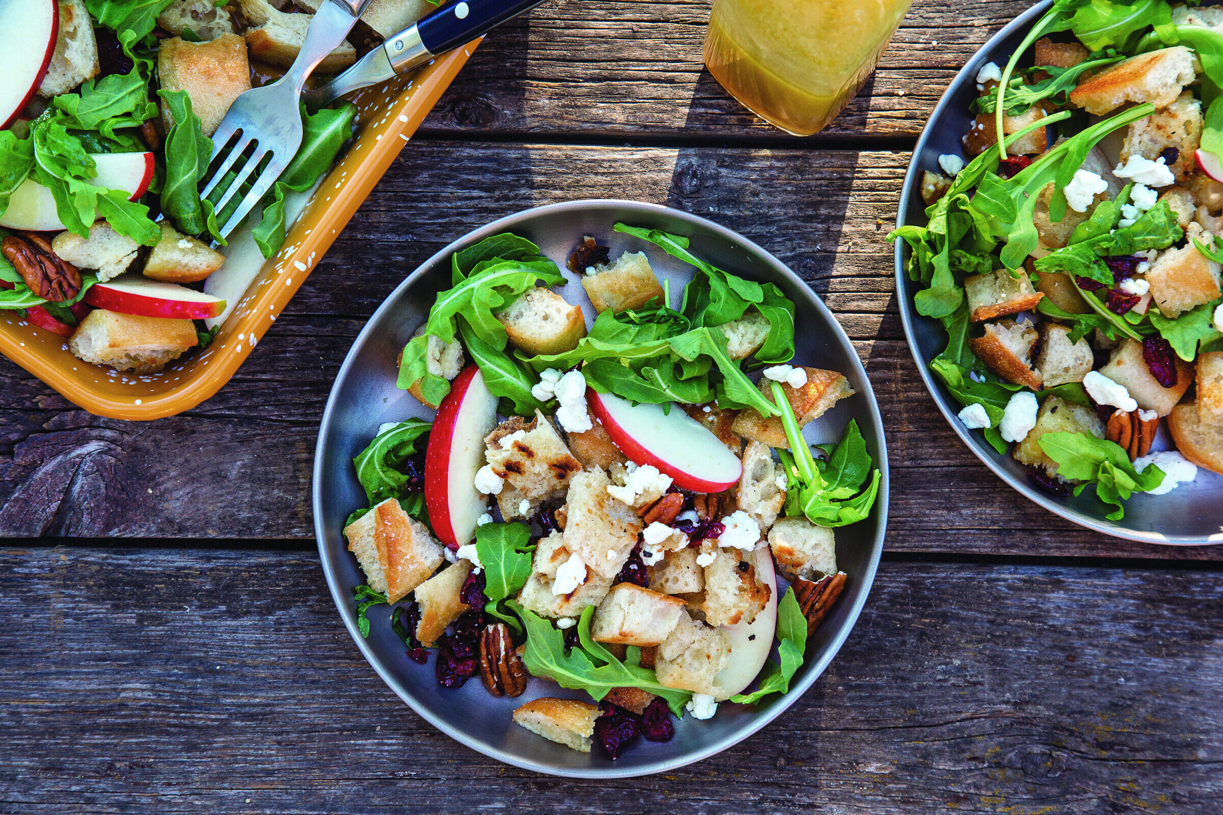 Autumn Panzanella bread salad with apples and cranberries