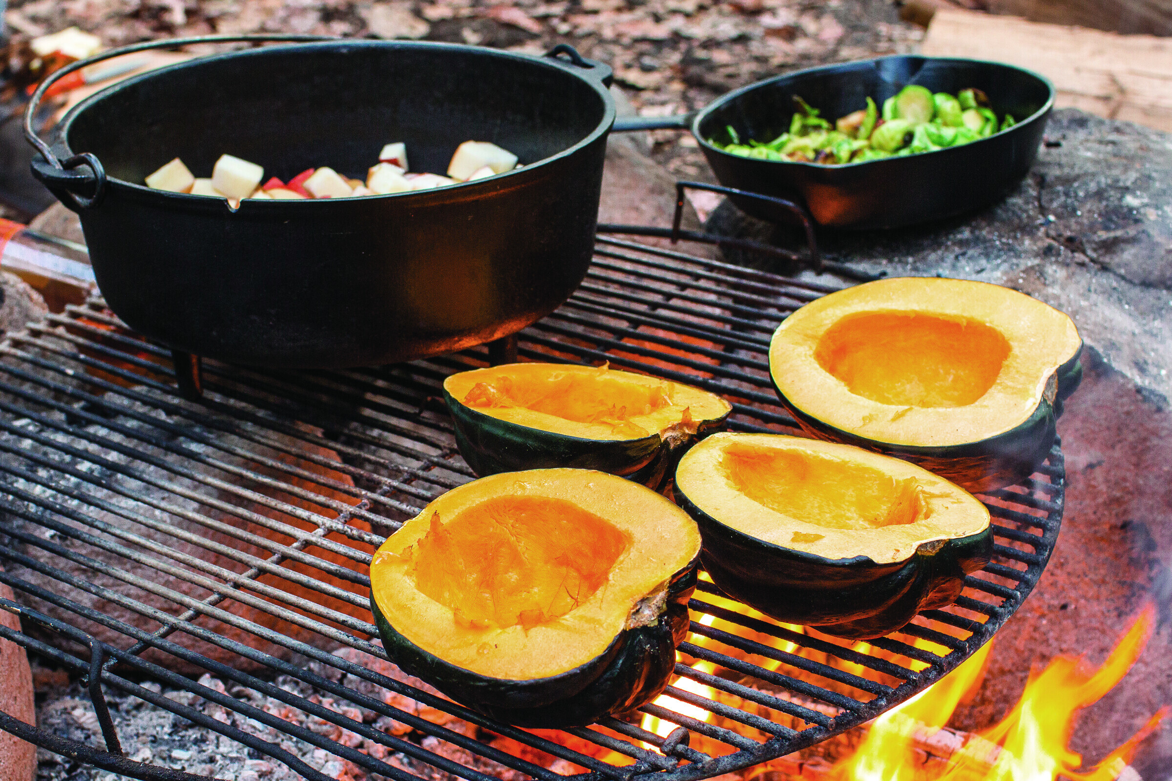 Roasted Stuffed Squash with turkey sausage, cranberries, and pecans