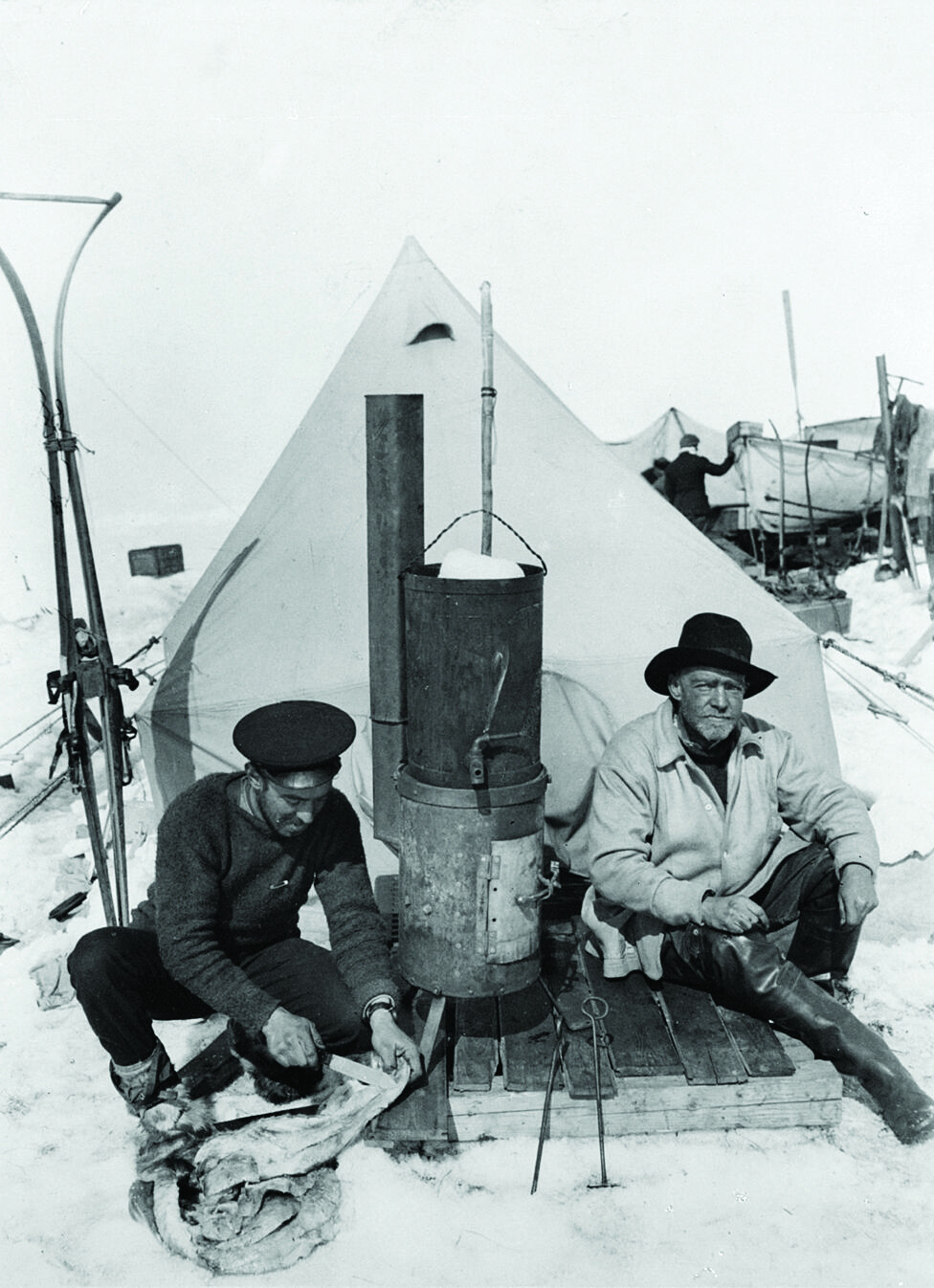 The Endurance with sails raised in the ice