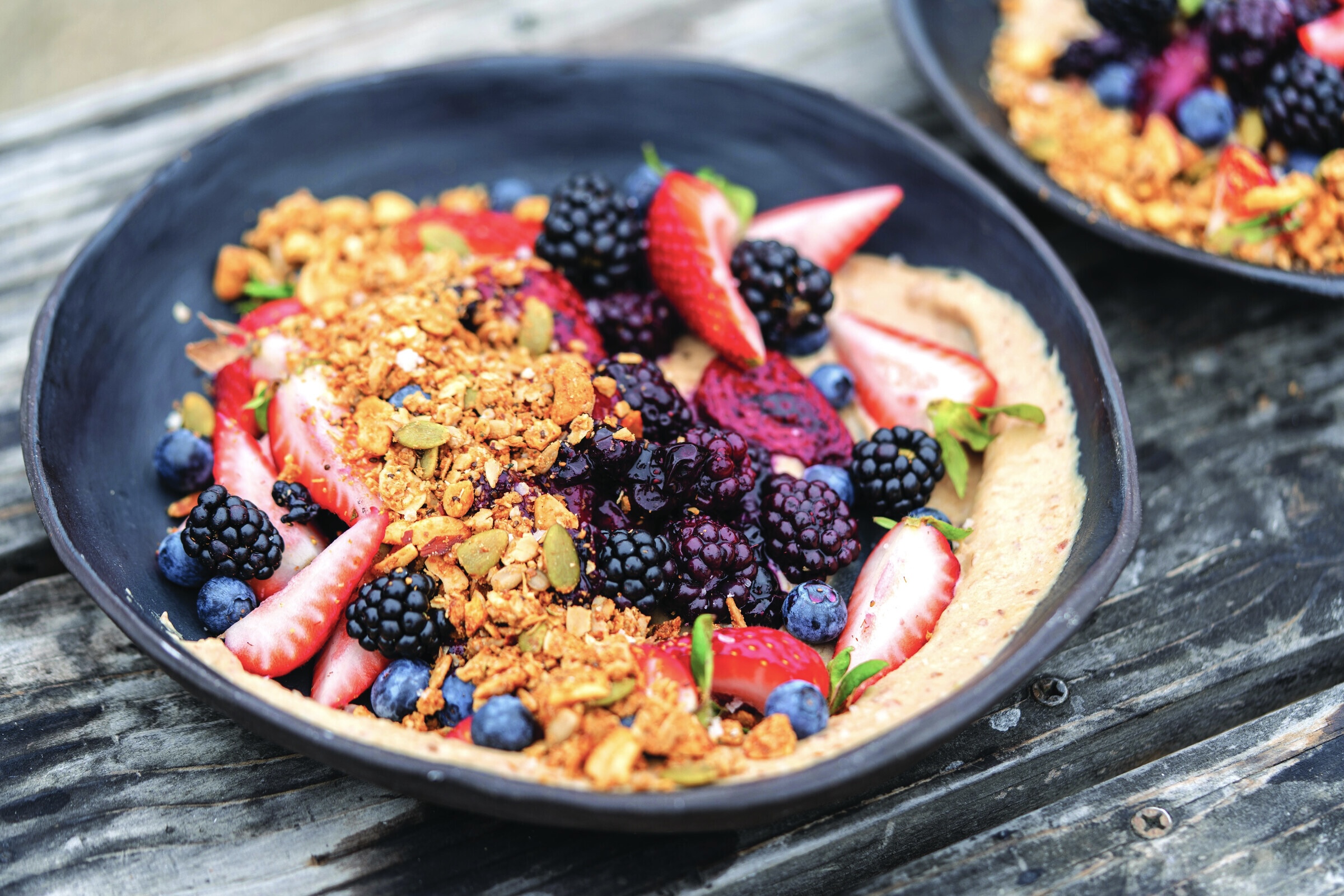 Tahini Date Butter With Fresh and Roasted Berries