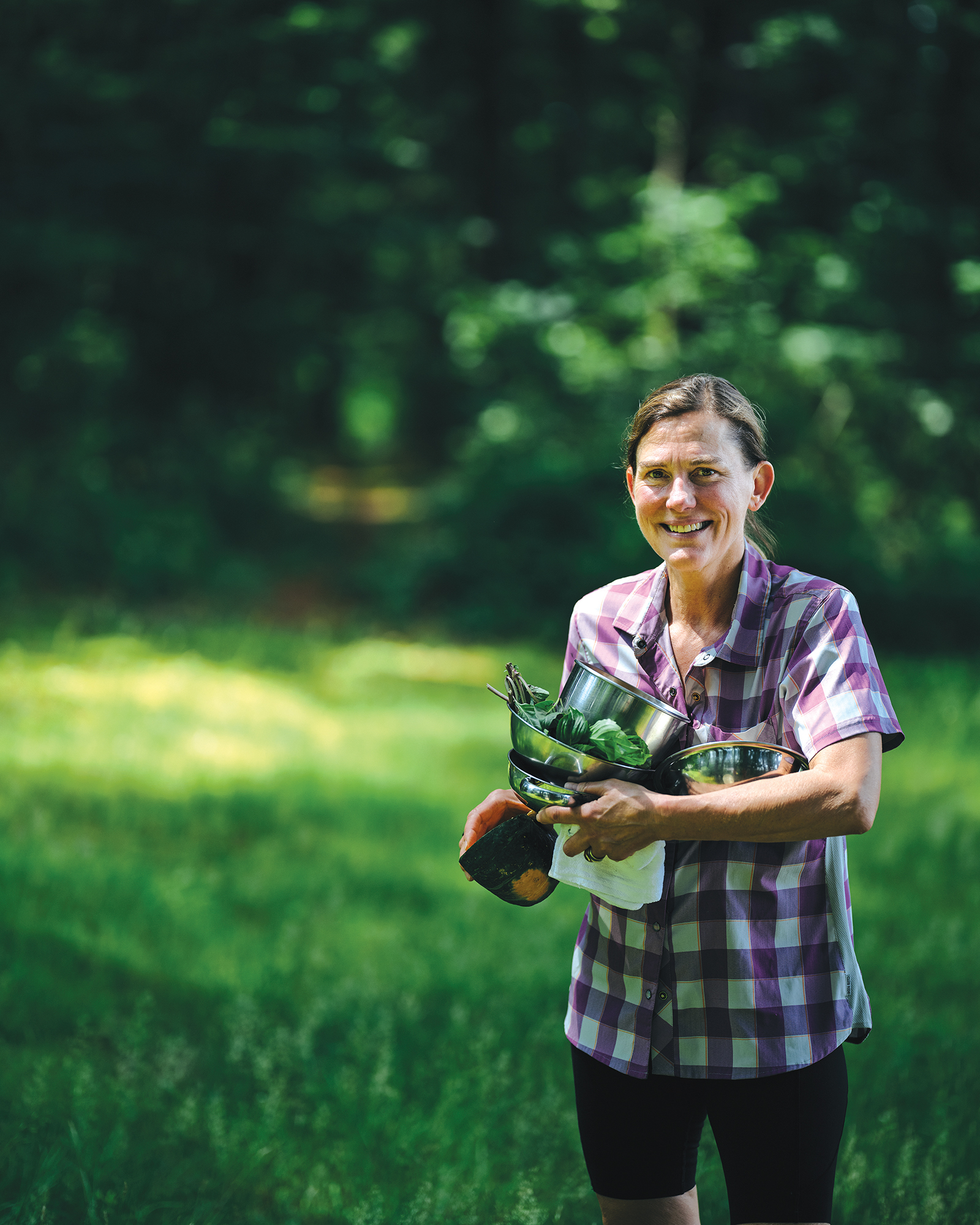 Chef Jennifer Scism cooking outdoors