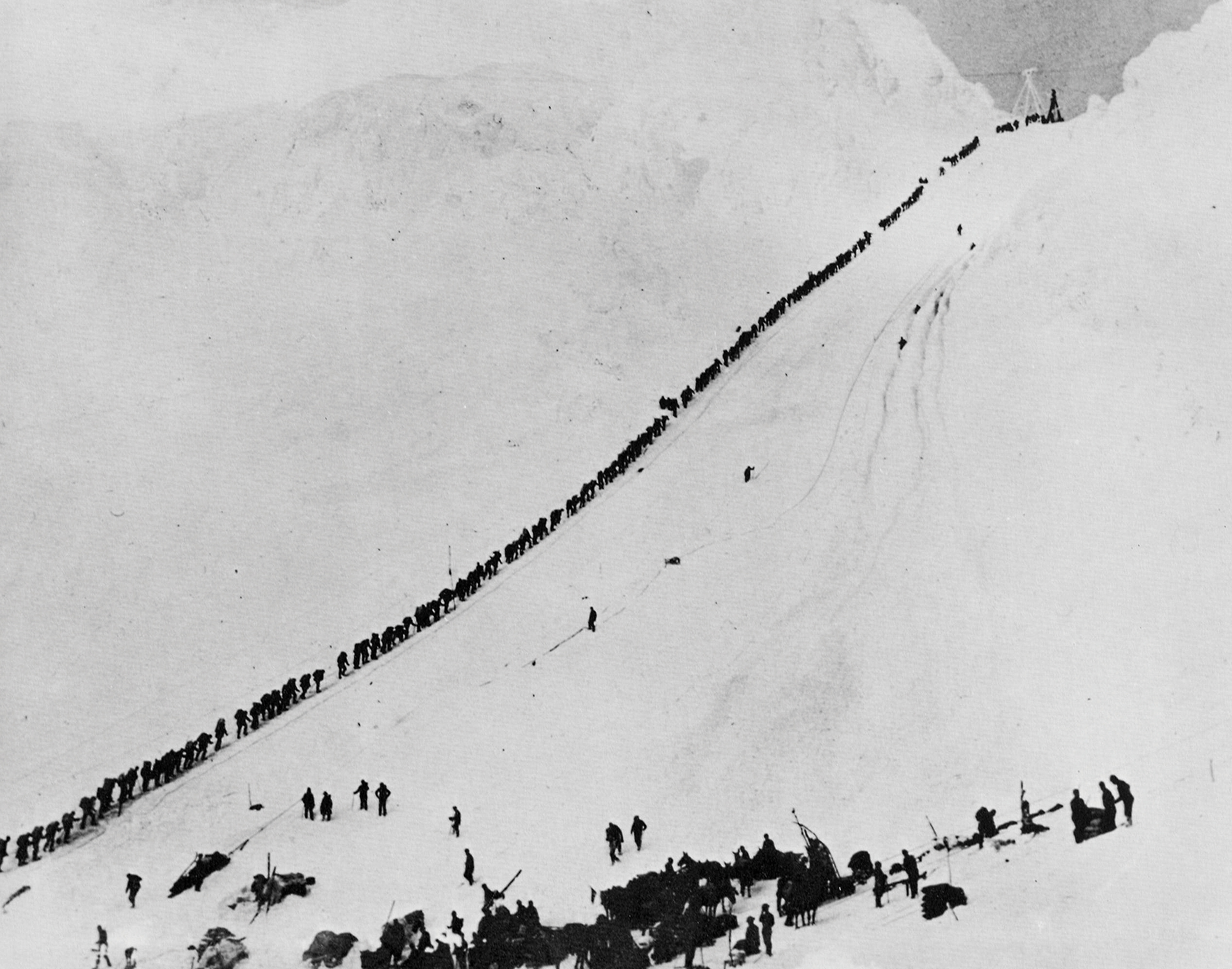 Miners ascending the Chilkoot Pass Golden Stairs