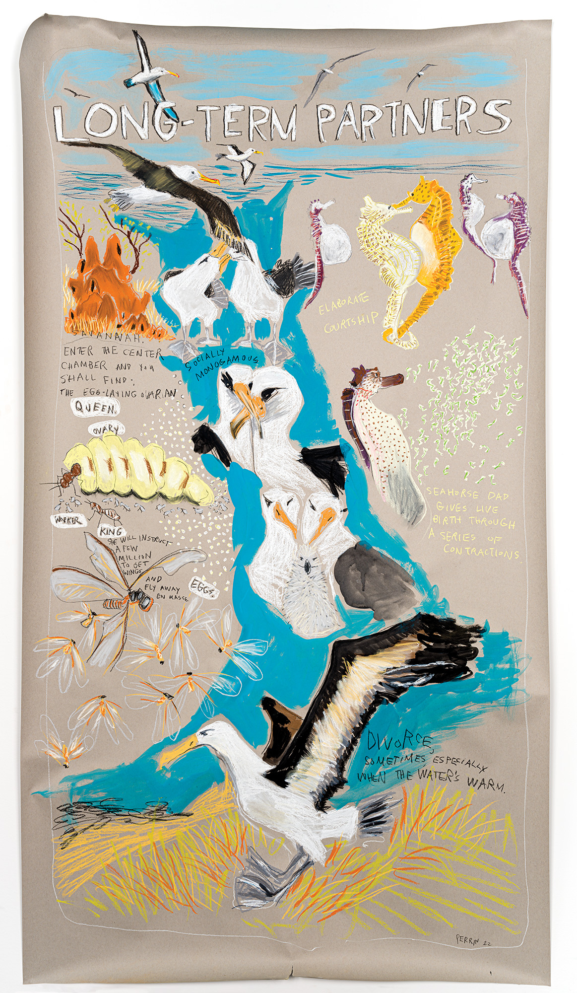 Long-Term Partners, mixed media on paper, from the Sex Lives of Animals series