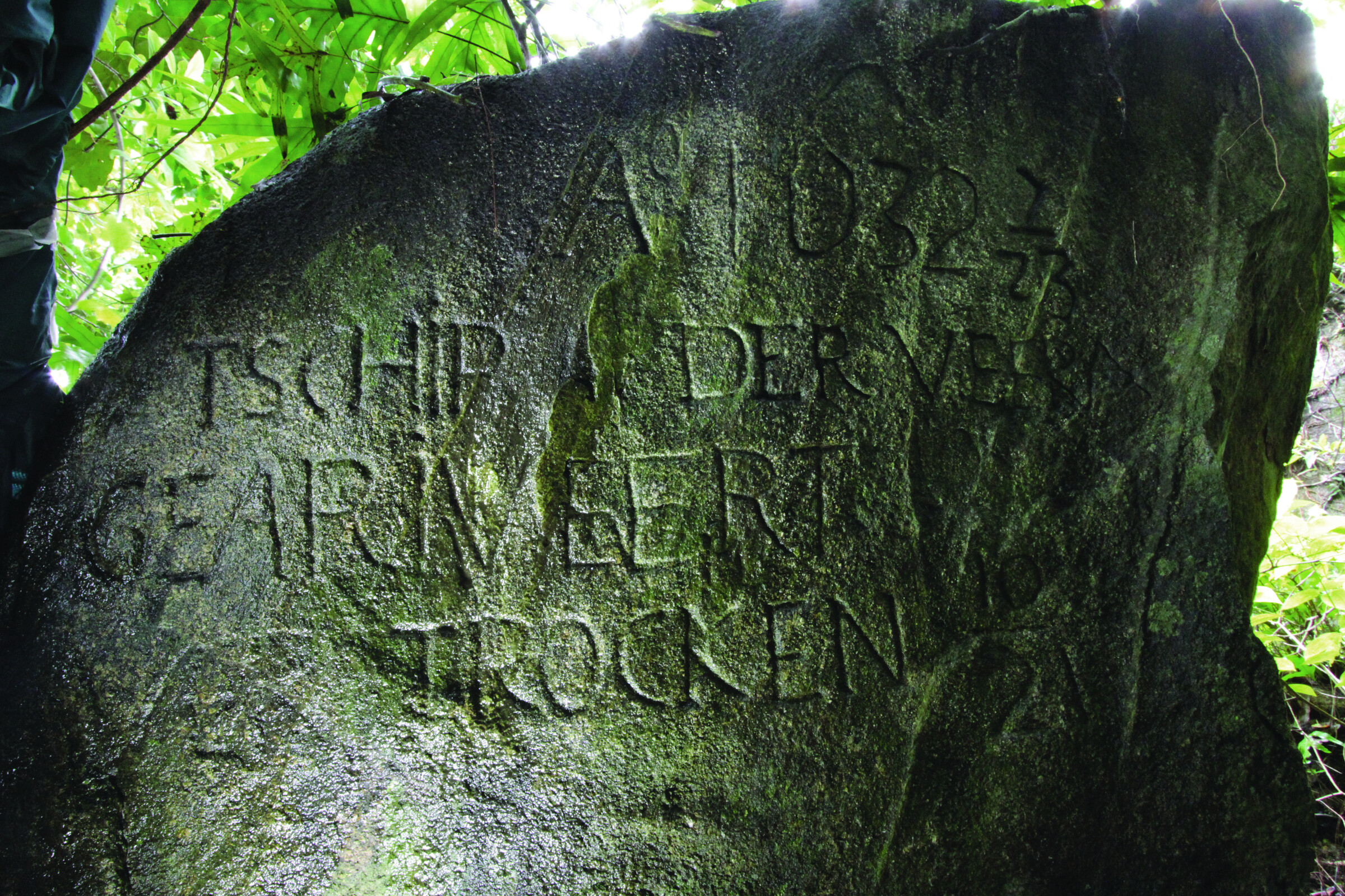 Postal stone inscription from the Dutch ship Middelburg on Nosy Mangabe
