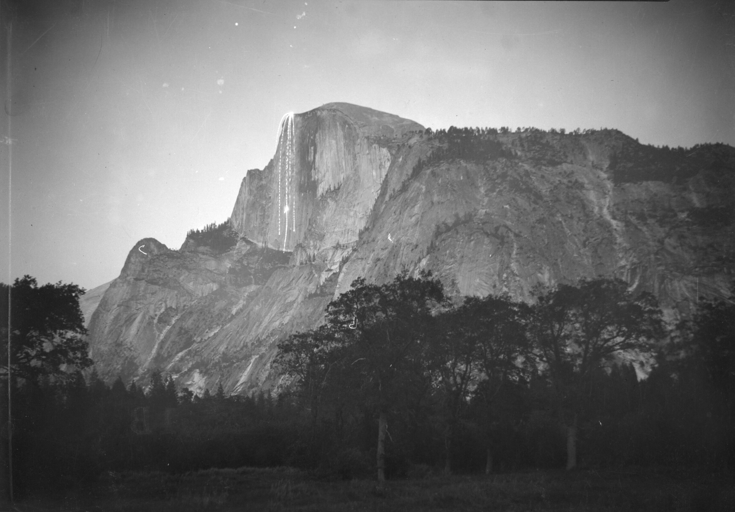 The historic Yosemite firefall streaming off Glacier Point
