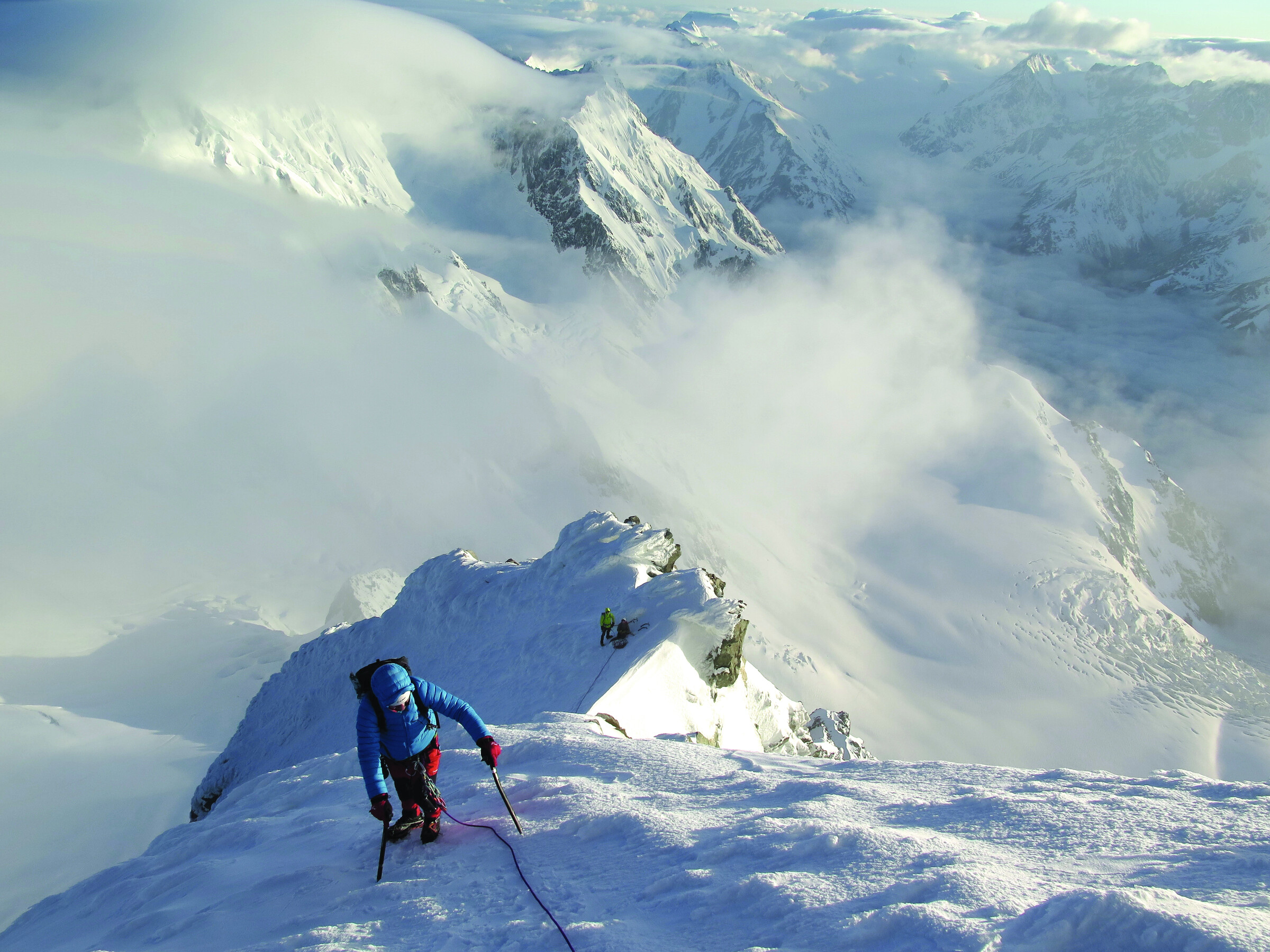 A climber on the upper flanks of Aoraki/Mount Cook